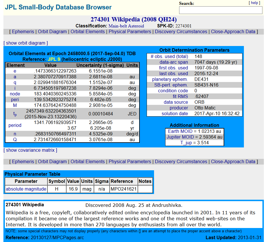 SBDB interface